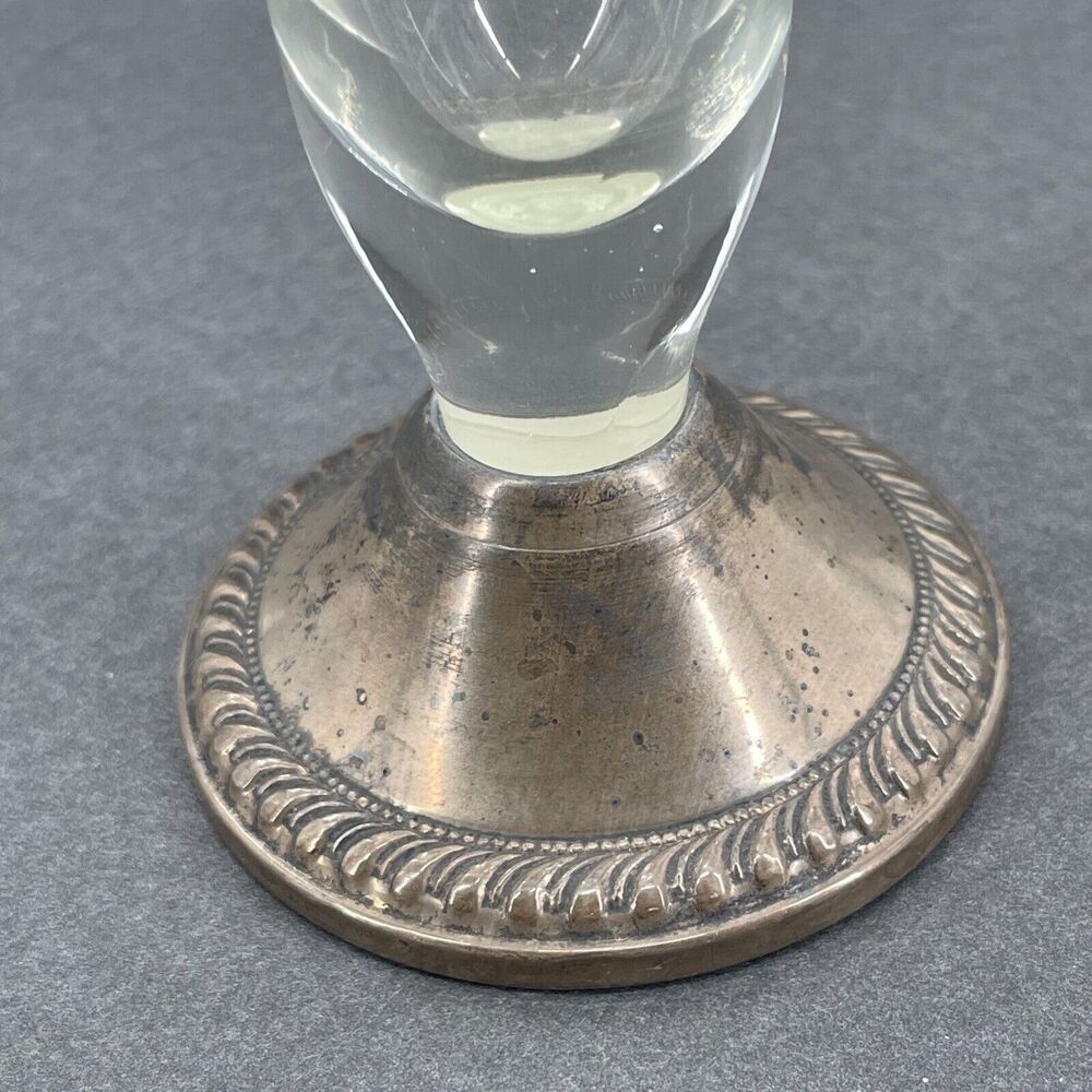 Duchin Creations Sterling Base Etched Glass Flute Bud Vase Tulip Weighted 9.5" T - Picture 12 of 13
